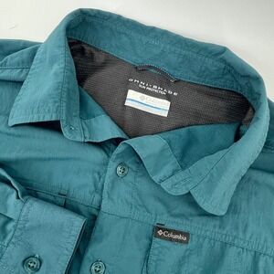 Columbia Button Up Mens Large Teal Long Sleeve Omni-Shade Hiking Shirt